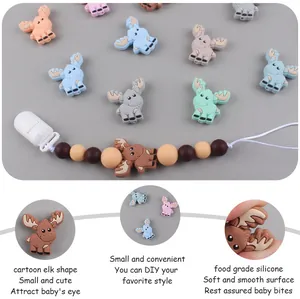 Food-grade silicone elk beads for DIY pacifier chains in various pastel colors