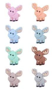 Silicone elk charms in eight diverse colors for baby teether chains and DIY accessories