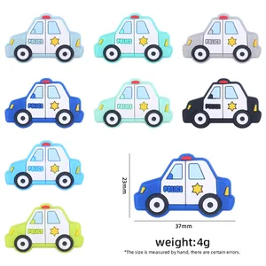 Perline in Silicone a Forma di Auto della Polizia Cartone Animato Silicone Alimentare Senza BPA Perline per Catenella Ciuccio Fai da Te Accessori Giocattolo per Dentizione Neonato