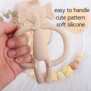 Baby silicone teether set with elephant shape, pacifier chain, and soft sensory toys