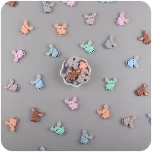 DIY colorful silicone elk teething beads for pacifier chains in various macaron colors