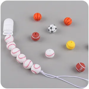 Catenella portaciuccio in silicone alimentare da 15mm con perline a tema baseball e sport