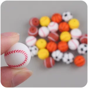Perline in silicone da 15mm con motivi palloni sportivi per creazione gioielli fai da te