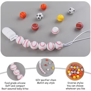 Catenella per ciuccio fai-da-te e perline in silicone alimentare da 15mm a tema sport