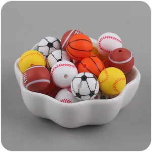 Perline in silicone da 15 mm a forma di palloni sportivi per creazione di gioielli fai da te