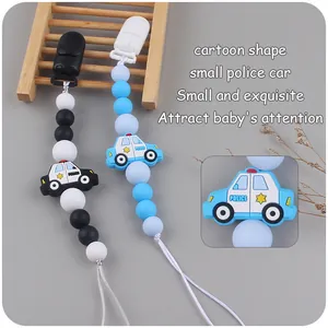 DIY silicone baby pacifier clip with colorful beads and cartoon police car design