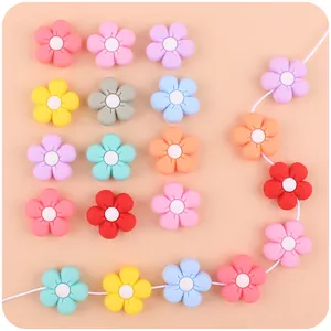 Colorful floral silicone teething beads for baby DIY pacifier clips and bracelets