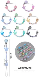 Detailed 31cm silicone pacifier clip featuring bear beads and a baby teething chain
