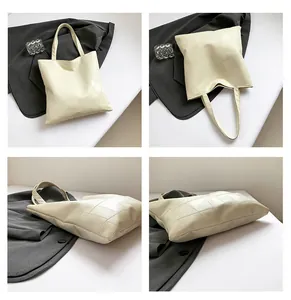 Detailed four-angle view of cream tote bag with unique geometric embossed texture pattern
