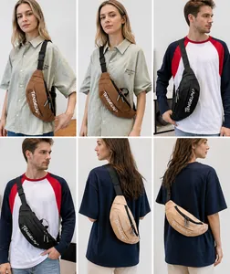 Detail view of adjustable nylon straps and zip closure on the casual crossbody chest bag