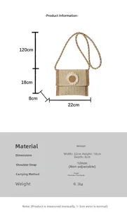 Detailed size chart for handmade woven straw shoulder bag with daisy floral decoration