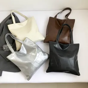 Large Capacity PU Leather Tote Bag Women Minimalist Geometric Patchwork Shoulder Bag Daily Commuting Handbag