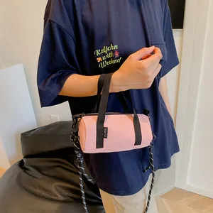 Women Mini Nylon Cylinder Crossbody Bag Small Handbag Adjustable Braided Rope Shoulder Strap Street Outdoor Barrel Bag