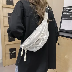 Nylon Sport Chest Bag Casual Letter Embroidery Waist Bag For Women Men Adjustable Strap Travel Crossbody Pack Streetwear Bag