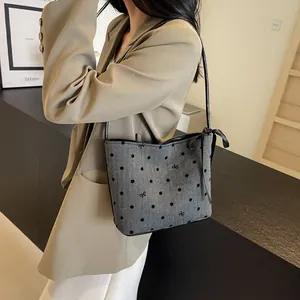Dames Mode Visgraat Stof Schoudertas Met Strik Decor Polka Dot Ster Hart Print Tote Bag Voor Dagelijks Casual