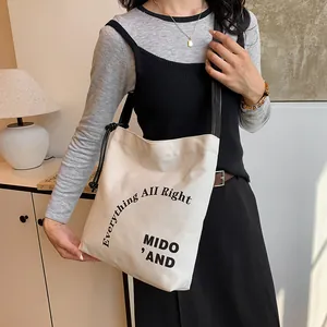 Borsa tote minimalista in tela con stampa Everything All Right e tracolla regolabile