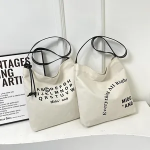 Borsa Tote in Tela Casual da Donna Grande Capacità con Stampa Lettere Borsa a Tracolla per Scuola Pendolarismo Street Style con Chiusura Magnetica