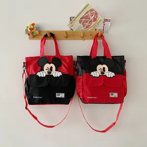 Cartoon Mickey Mouse nylon tote bag with colorful contrast stitching and shoulder strap