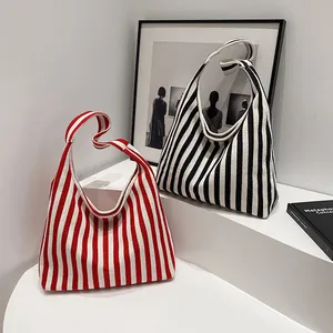 Sacs cabas minimalistes en toile avec rayures verticales classiques rouges et noires