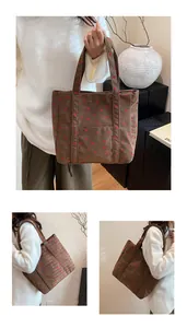 Vues détaillées du sac fourre-tout en velours côtelé avec imprimé cerises rouges