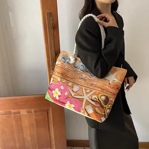 Sac de plage ethnique en toile avec imprimé Holiday et anses en corde de coton