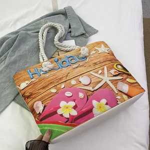 Sac fourre-tout en toile de plage avec imprimé Holiday et anses en corde pour l'été
