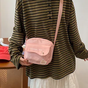 Sausage Dog Print Canvas Crossbody Bag Cute Small Square Shoulder Bag With Cartoon Pendant For Women Teenagers Daily Travel