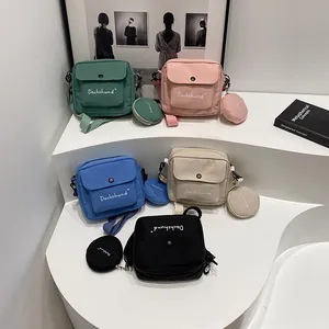 Minimalist letter print crossbody bag set with mini coin purse in five trendy colors