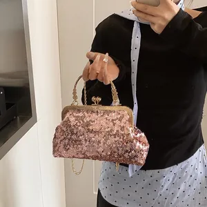 Sac de Soirée de Luxe à Paillettes pour Femmes Pochettes Élégantes Avec Chaîne Or Argent Rose Noir Banquet Fête Mariage Sac à Main