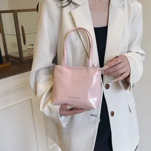 Borsa Tote Mini in Pelle PU Lucida Minimalista Coreana da Donna Stampa di Lettere di Moda Piccola Borsa a Mano Pendolarismo Donna Borsa