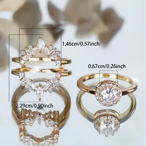 Sparkling double layer stackable ring set with starlight cluster diamonds in gold finish