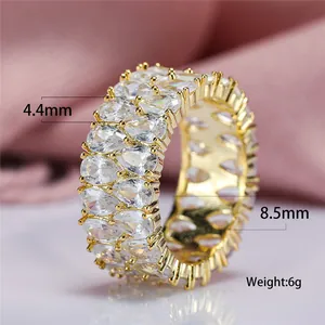 Detail view of double row teardrop zirconia ring with 8.5mm width dimensions