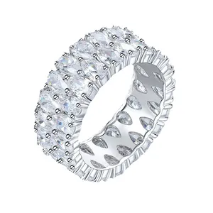 Sparkling silver-tone double-row pear-cut zircon ring with micro-pave setting