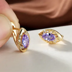 Boucles d'Oreilles Créoles Zircone Marquise Vintage en Cuivre Plaqué Or Design Creux pour Femmes Bijoux de Mariage Fête