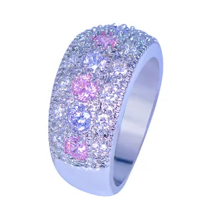 Luxe wide eternity ring with pink and white cubic zirconia stones in multi-row setting