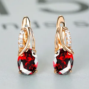 Elegant Copper Oval Gemstone Earrings For Women Champagne Gold Plated Rhinestone Inlaid Fashion Accessory Gift Jewelry