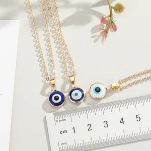 Fashion Turkish Blue Evil Eye Pendant Necklace For Women Gold Plated Copper Chain Geometric Round Protection Charm Jewelry