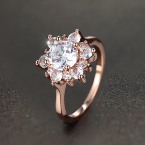 925 Sterling Silver Rose Gold Plated Snowflake Ring For Women Cubic Zirconia Cluster Flower Wedding Engagement Jewelry Finger Ring