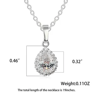 Detail view of pear-cut crystal teardrop pendant showing 0.46 by 0.32 inch dimensions