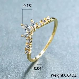 Specifiche dettagliate delle dimensioni dell'anello a V a corona d'oro con pietre marquise