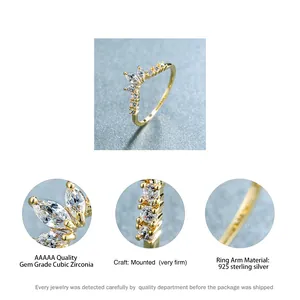 Anello a V in argento 925 dorato con pietre in zirconia cubica AAAAA taglio marquise