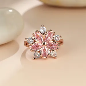 Detail of cherry blossom ring with pink marquise stones and rose gold finish