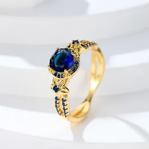 Anillo de Cobre Vintage con Zirconia Cúbica en Forma de Flor para Mujer Oro Rosa Oro Plata Negro Galvánico Azul Rojo Verde Amarillo Rosa Blanco Strass Diseño Hueco Joyería Regalo