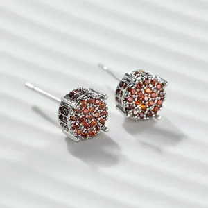 Funkelnde runde Ohrstecker aus Silber mit orangefarbenen Zirkonsteinen für Damen