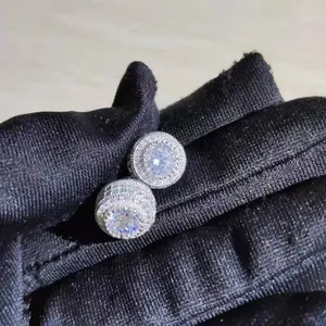 Hip Hop Round Micro Pave Zirconia Copper Stud Earrings For Men Women Iced Out Bling Geometric Retro Jewelry Accessory