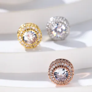 Hip hop style round micro-paved zircon stud earrings in gold, silver, and rose gold