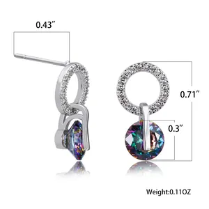 Vue détaillée de boucles d'oreilles pendantes en zircon avec dimensions et poids