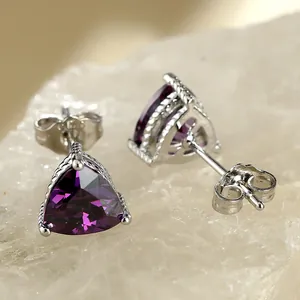 Trillion Triangle Cut Zirconia Stud Earrings With 925 Sterling Silver Earring Post Twist Rope Copper Geometric Jewelry For Women