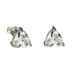 Elegant S925 silver triangle stud earrings with sparkling clear cubic zirconia stones