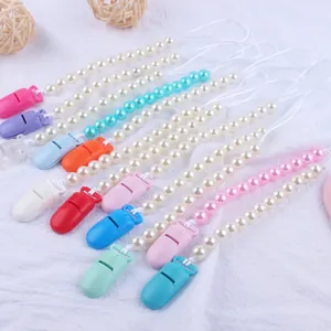 Colorful baby pacifier clips with faux pearl beads in multiple vibrant color options